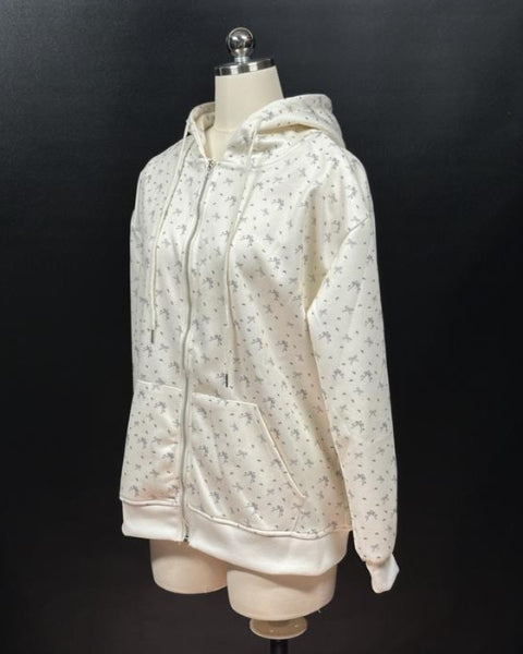 リボン柄リラックスフーディー