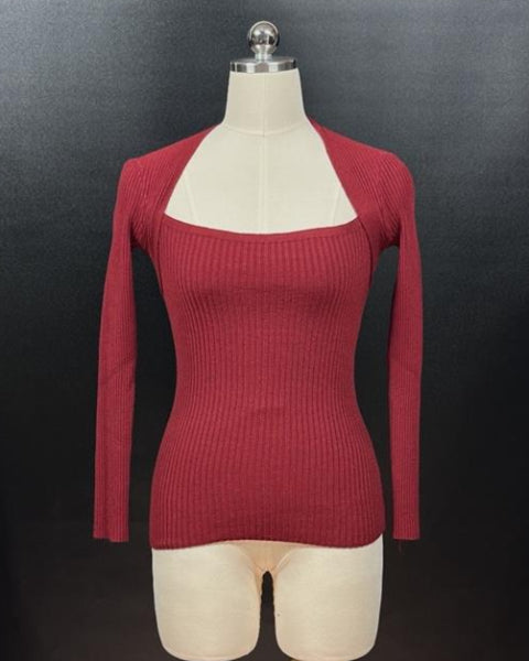 リブ編みニットトップス