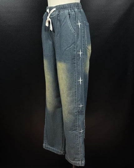 刺繡デザインワイドデニム