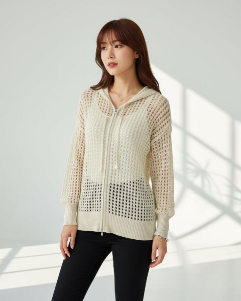 透かし編みニットパーカー