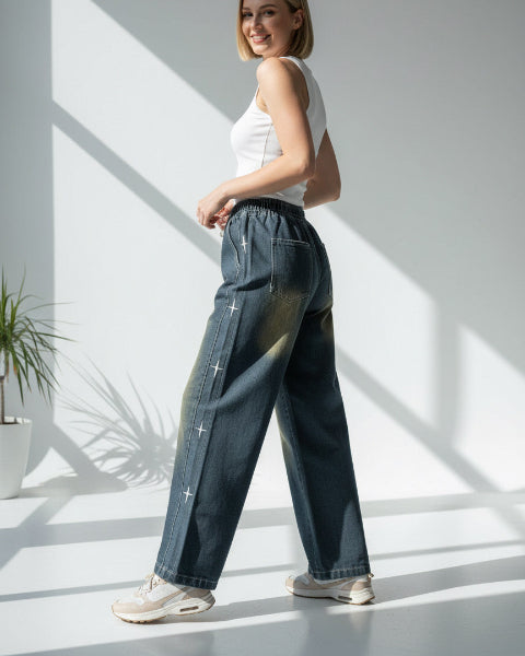 刺繡デザインワイドデニム