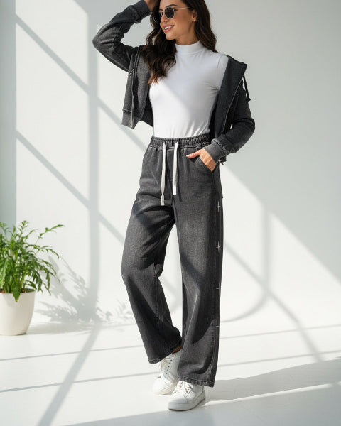 刺繡デザインワイドデニム