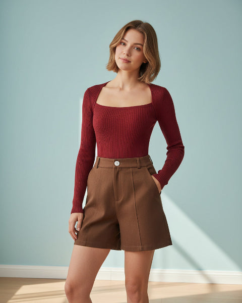 リブ編みニットトップス