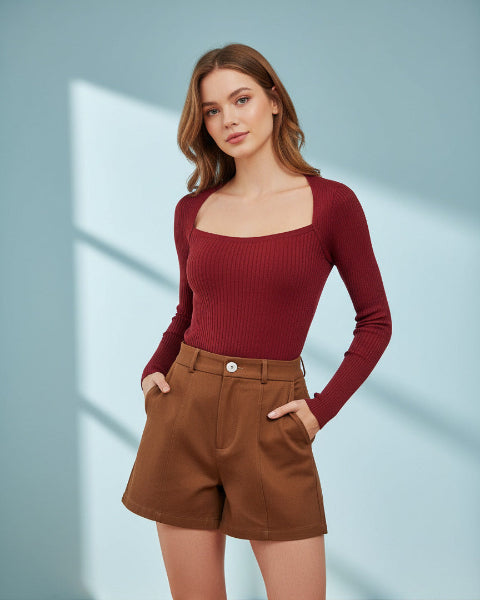 リブ編みニットトップス