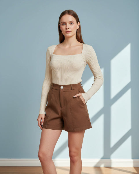 リブ編みニットトップス