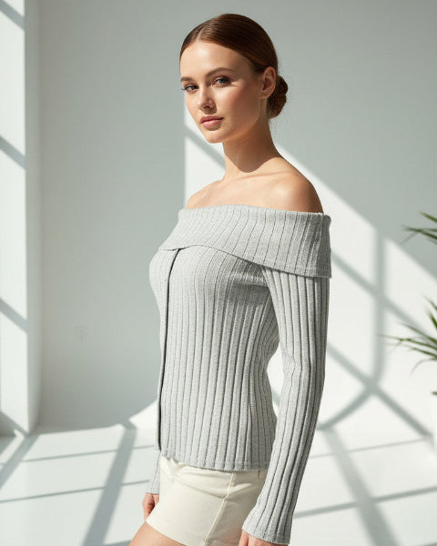 デザインリブ編みトップス