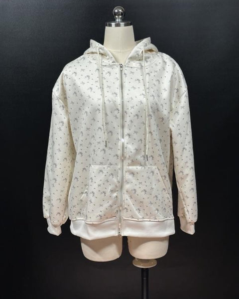 リボン柄リラックスフーディー