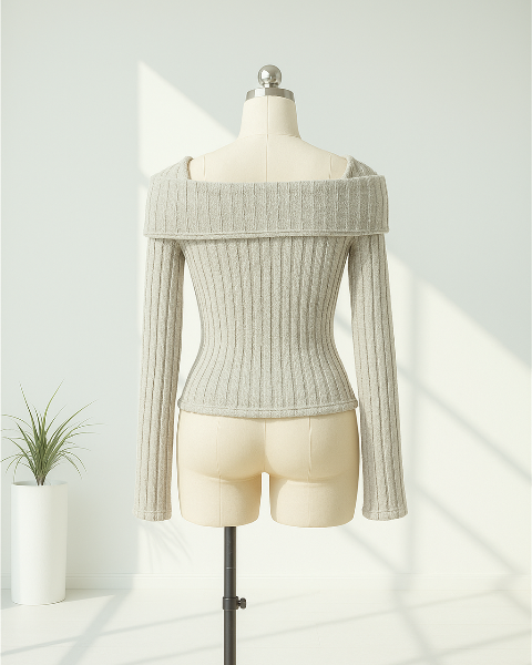 デザインリブ編みトップス