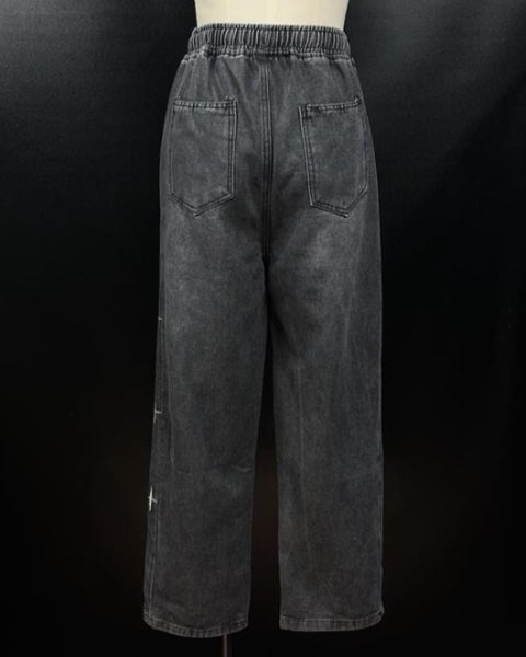 刺繡デザインワイドデニム