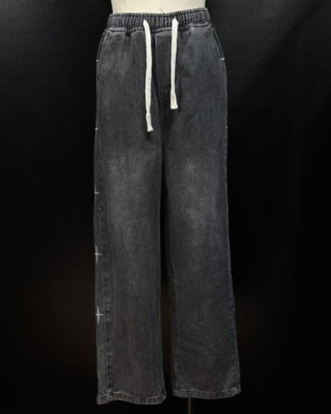 刺繡デザインワイドデニム